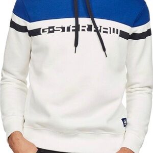 G-STAR RAW Blue & White Logo Hoodie men’s Large